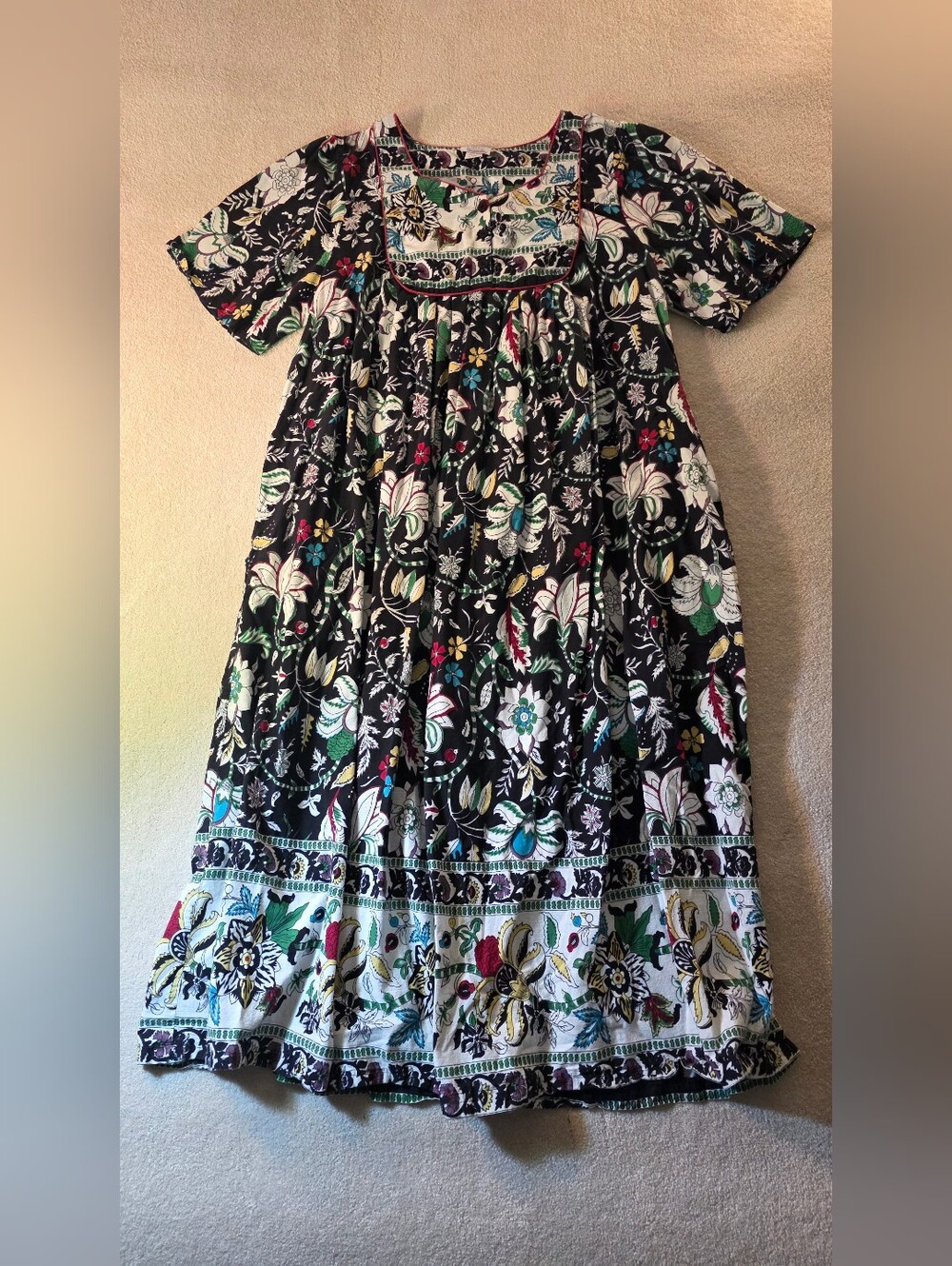 Vintage‎ Bohemian Floral Mumu Loungewear Vibrant Oversized Midi Gown Womens XL
